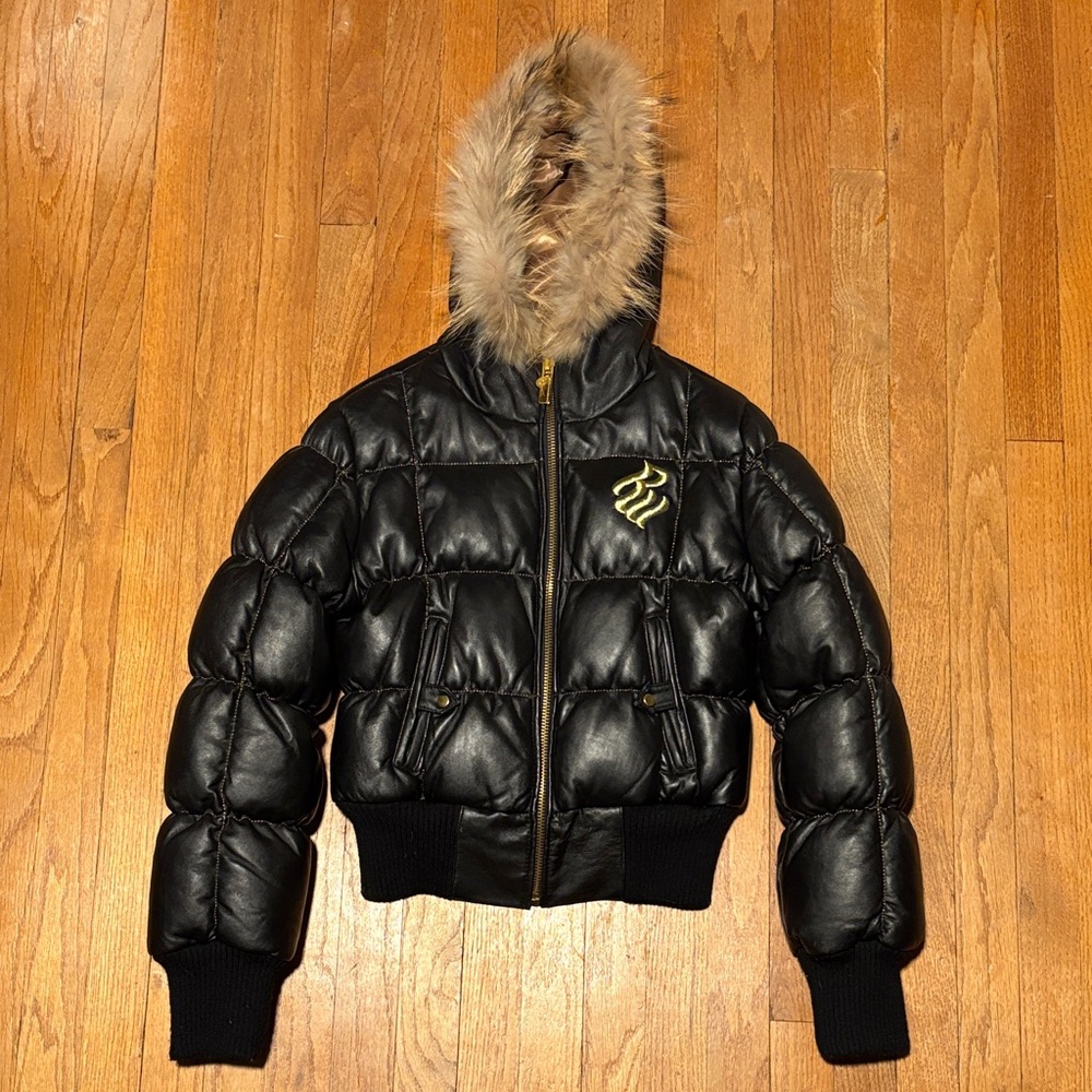 Rocawear Black Leather Puffer Jacket
